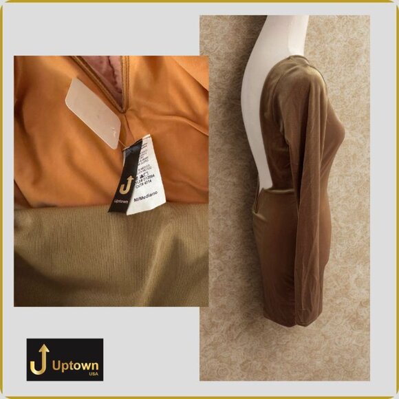 Uptown Gold Velvet Open-Back Bodycon Dress – Size M - Picture 6 of 8